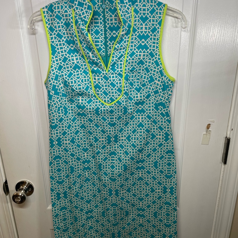 Eliza J Blue and Green Geometric Patterned Women's Dress